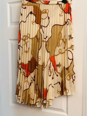 Pleated Nautical Maxi Skirt in Beige with Orange Accents